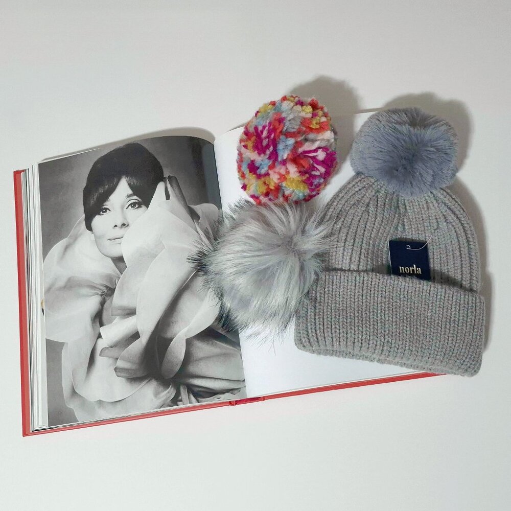 NIB / NWT Norla grey beanie hat toque 3 pom pom box set